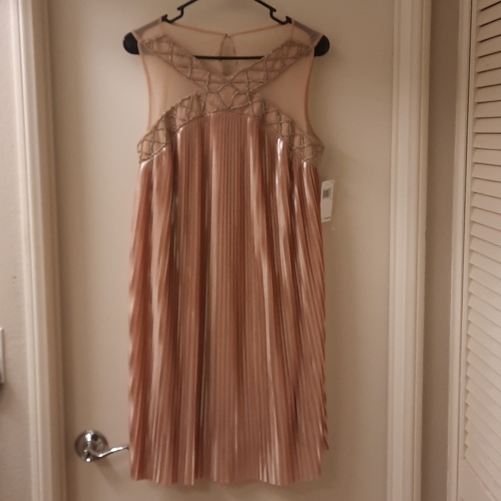 NWT, Jax Black Label Illusion Pleated Trapeze Dress